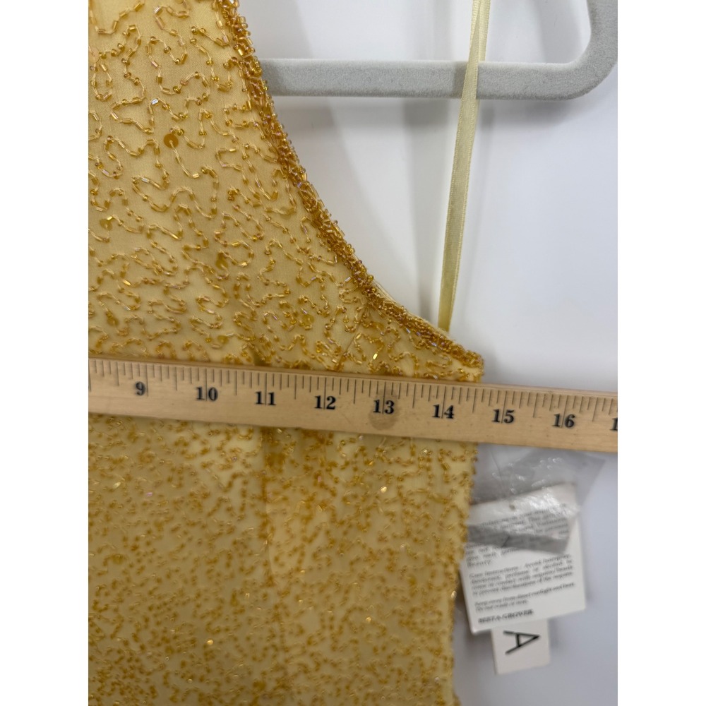 Scala 47815L Beaded Silk Halter Gown Women Size M Yellow Gold Open Back Formal - Picture 6 of 12